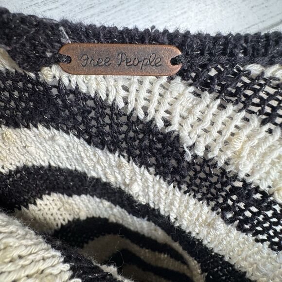 Free People Striped Swing Sweater Dress Black White Tunic Long Sleeve - Picture 5 of 5